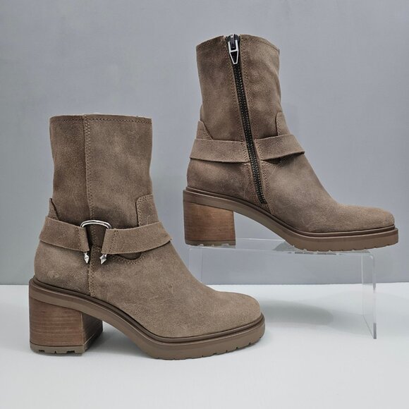 NEW Dolce Vita Camros Ankle Boot Size 8 Truffle Suede Block Heel Harness Western - Picture 3 of 15